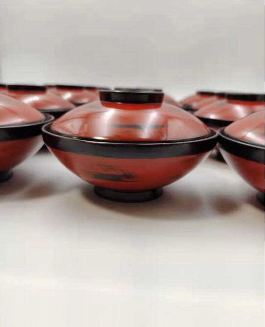 古い根来塗　蓋付汁椀　吸物椀　木製蒔絵椀20客　懐石料理　木箱付　漆芸　古美術