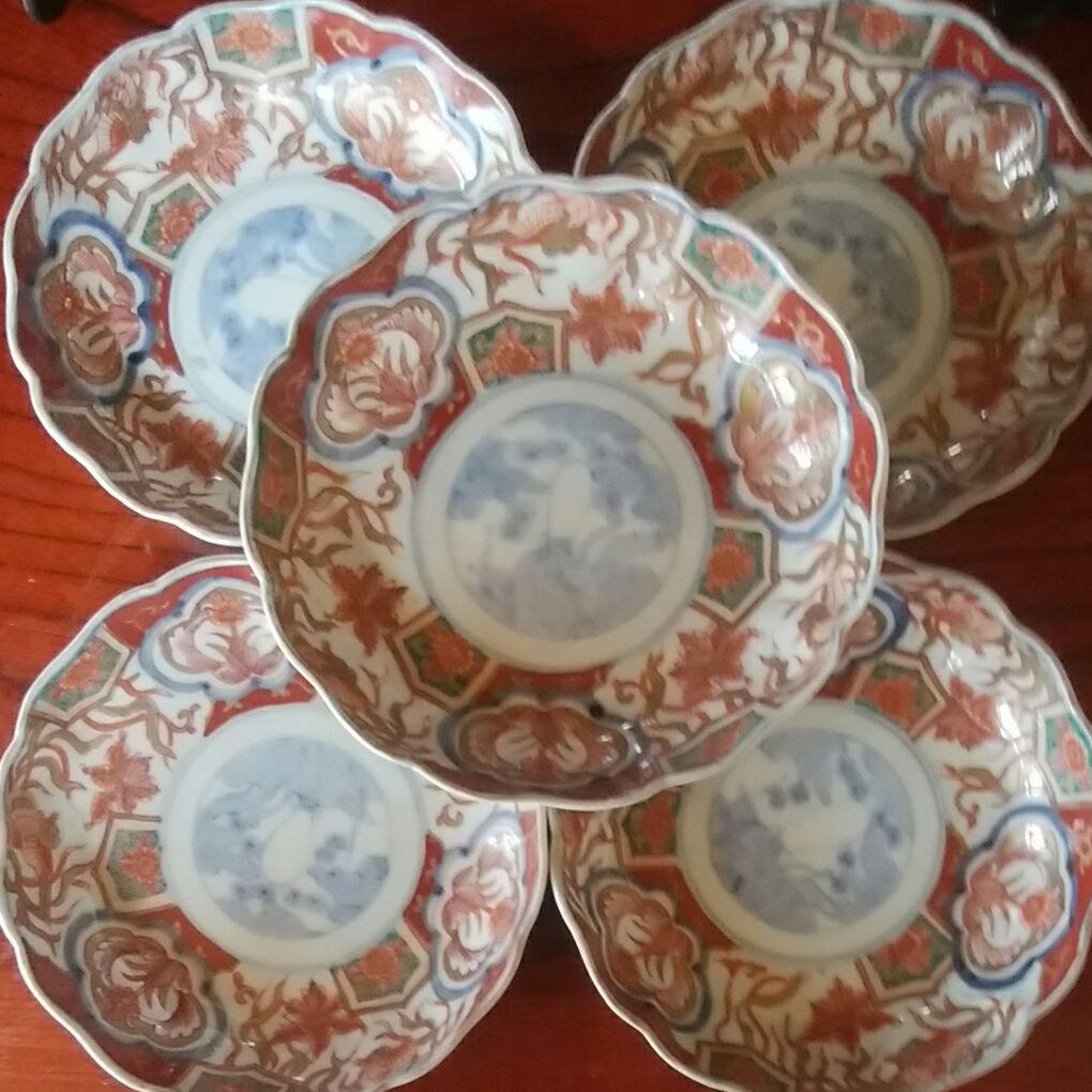 145  古伊万里　金彩錦染付　膾皿　5客