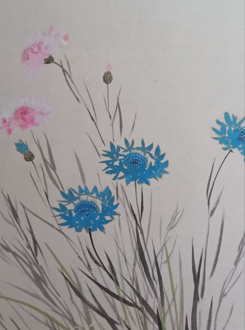 結城素明　題名矢車草　伊勢丹美術部シールあり