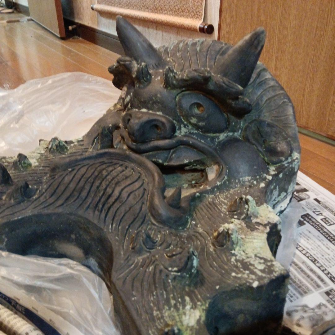 江戸時代中期頃超特大サイズ極稀少レア鬼師超絶技巧造寺社屋根大棟魔除け鬼瓦当時物