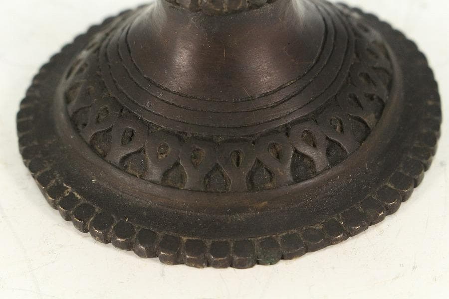 仏教美術 銅 蓮花 持香炉 蓮燭台 二件(K-LC970)