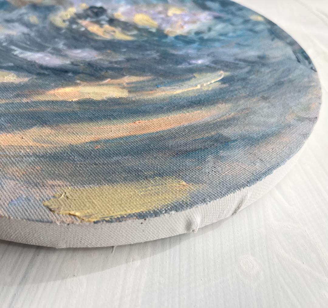 直径25㎝「夕空２」油彩・絵画・原画・丸形・アートパネル