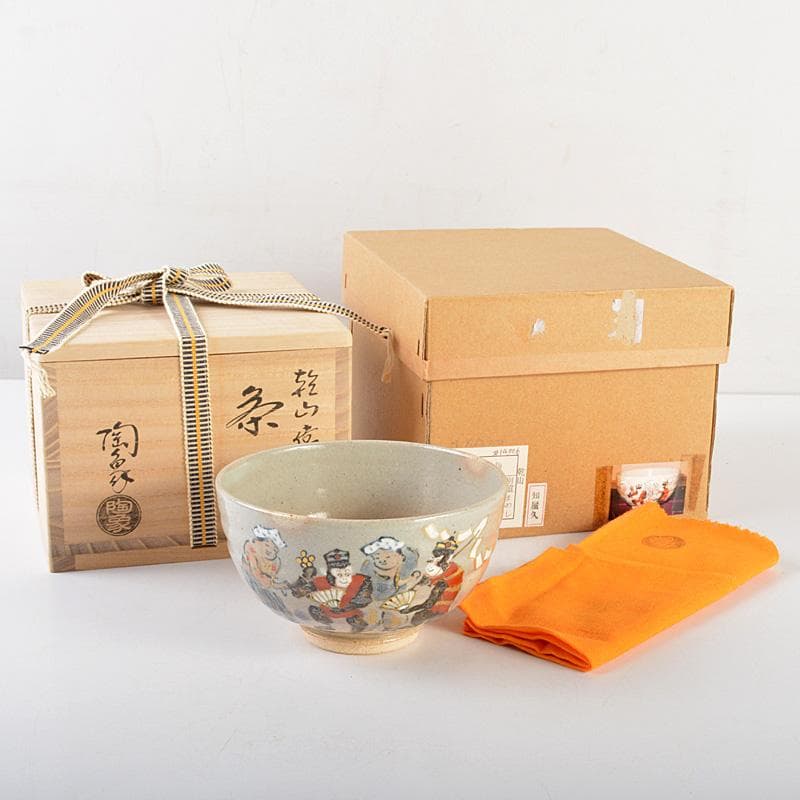 茶道具　京焼　寺尾陶象作　乾山猿回　茶碗　共箱　V　6529