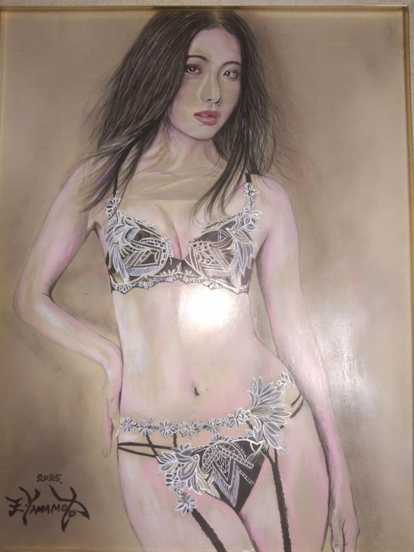 裸婦、美人画、絵画6FしなりS山本英二、真作、肉筆、新品額縁、高塚省吾、森本草介