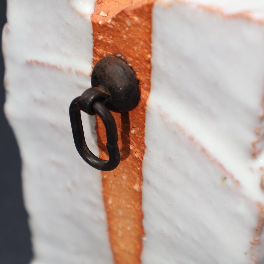 【茶道具】白釉掛分掛花入　萩焼　大和保男　共箱　白　R1561ダN3