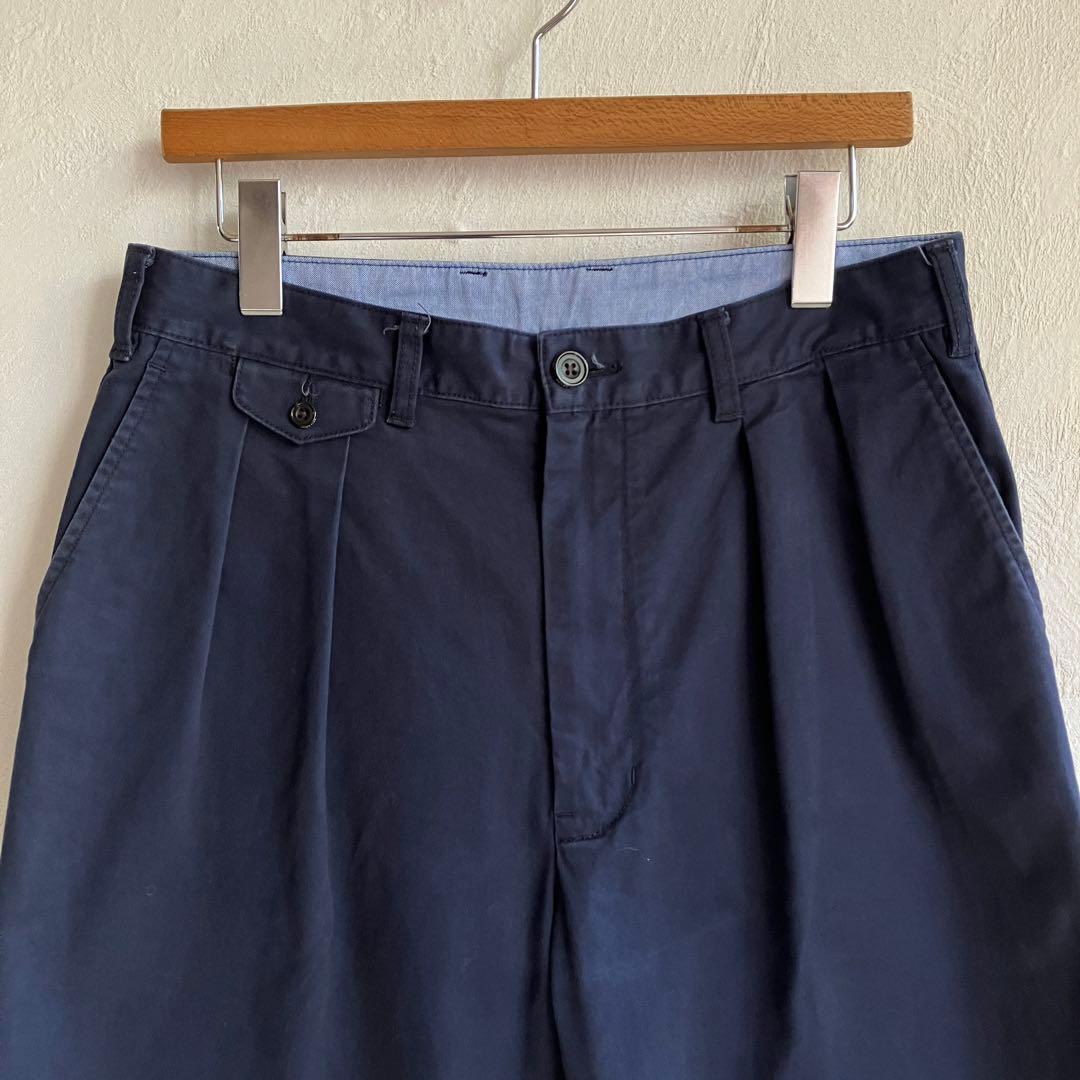 美品 BEAMS PLUS 2プリーツチノ チノパン ネイビー M