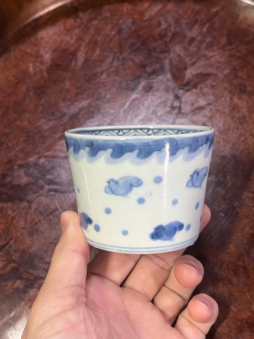 古伊万里 蕎麦猪口 雨降 波千鳥 ちょこ 蕎麦 千鳥 唐草 そば猪口 民芸 民藝