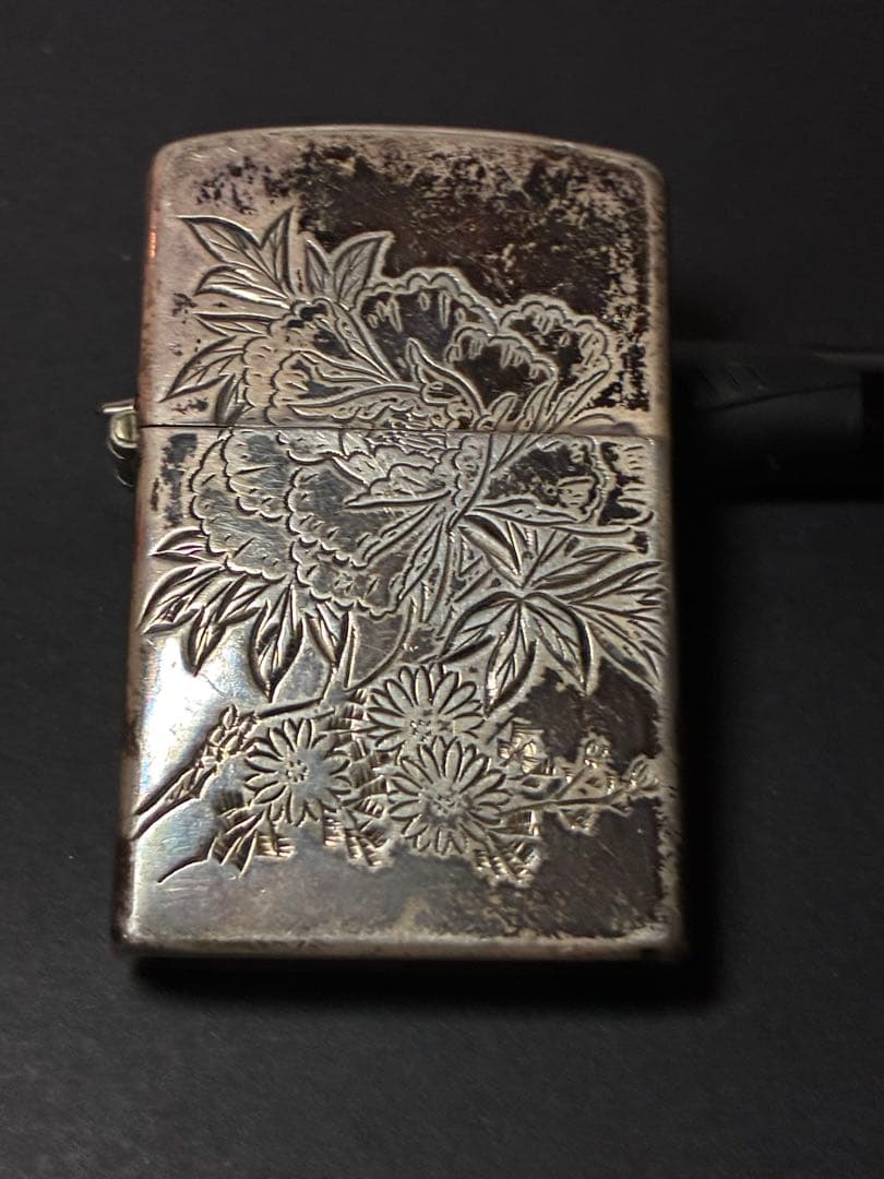 スターリングシルバー950彫金花彫 純銀オイルライター｜雰囲気抜群・ジャンク扱い