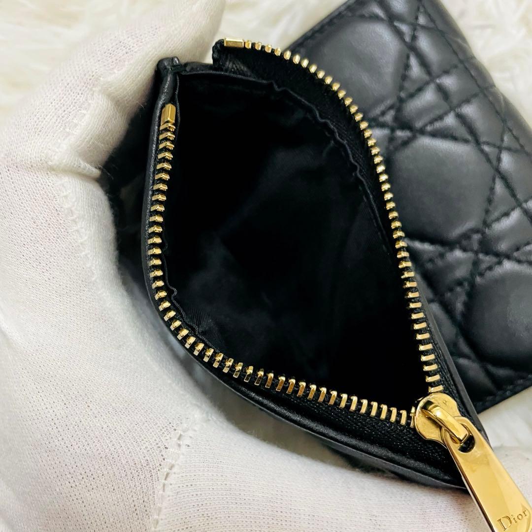極美✨ディオール✨三つ折り財布 カナージュ ロータス キルティング 黒 現行