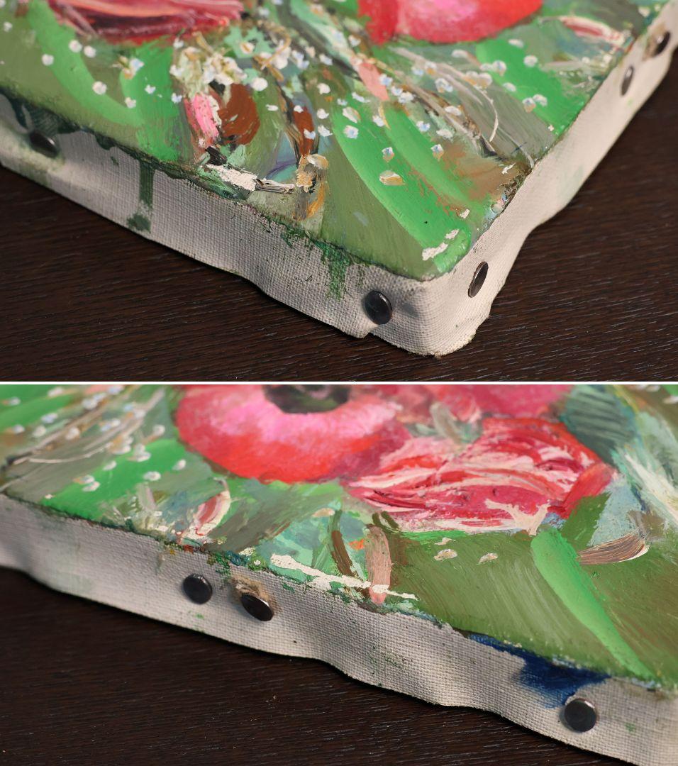 【真作】中島裕子 油彩 SM号「ファンタジーの花々」額装 ポピー 薔薇CM173