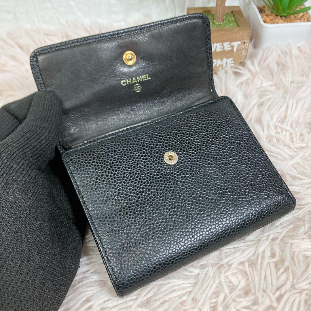 ！美品！ CHANEL キャビアスキン ココ マトラッセ 3つ折り 財布