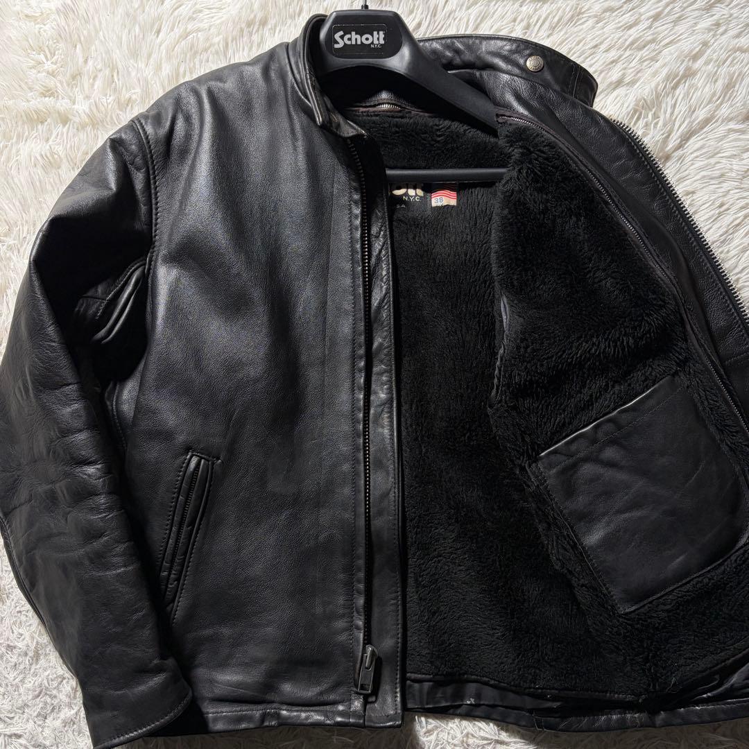 【米国製】schott ライダースジャケット 641 本革　ブラック 38