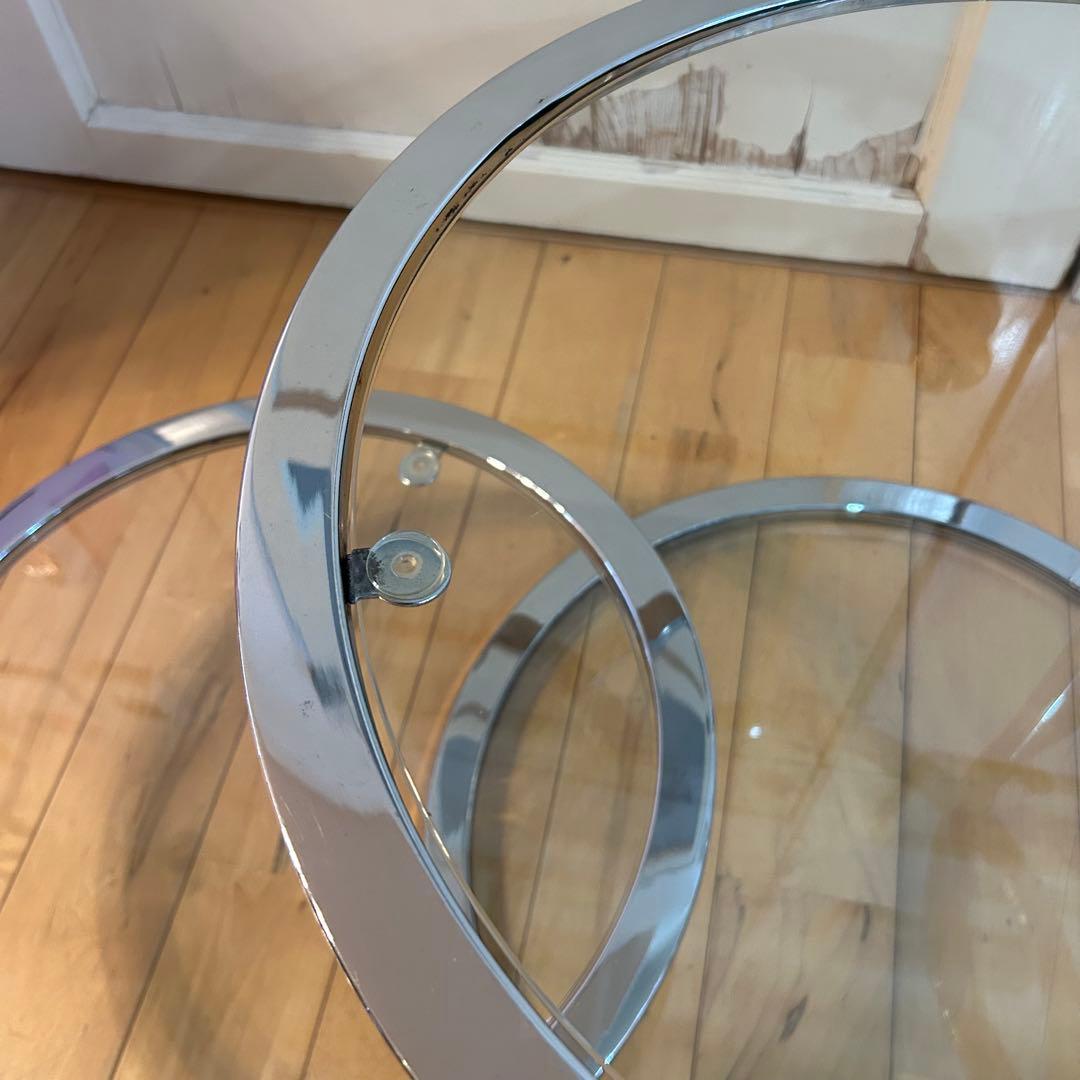 ☆ミッドセンチュリー☆ 丸型 ラウンドテーブル ビンテージ　強化ガラス 4段