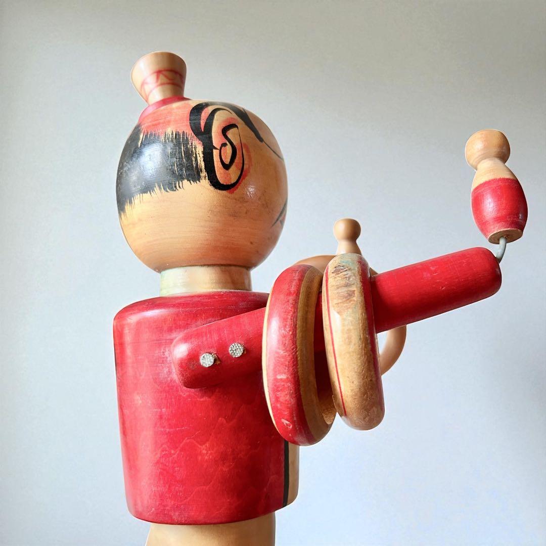 山形県郷土玩具・木地玩具《のんきな父さん》輪投げ・温海（あつみ）こけし 阿部進也