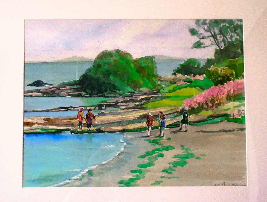 海辺の風景 水彩画 額装済み 原画