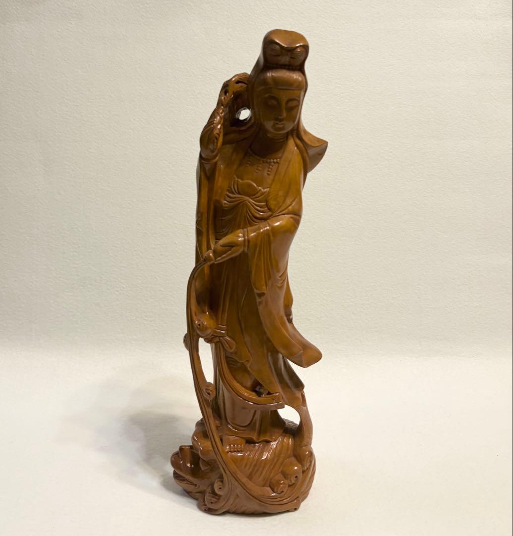 木彫 観音立像 高さ約32cm 仏像 置物 和風インテリア 古道具