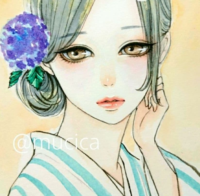 手描きイラスト《夕暮れ美人》オリジナル 原画 水彩画