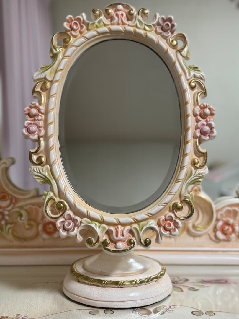⑥ ロココ調 化粧鏡 メイクアップミラー　猫脚 家具 お姫様 ローラアシュレイ
