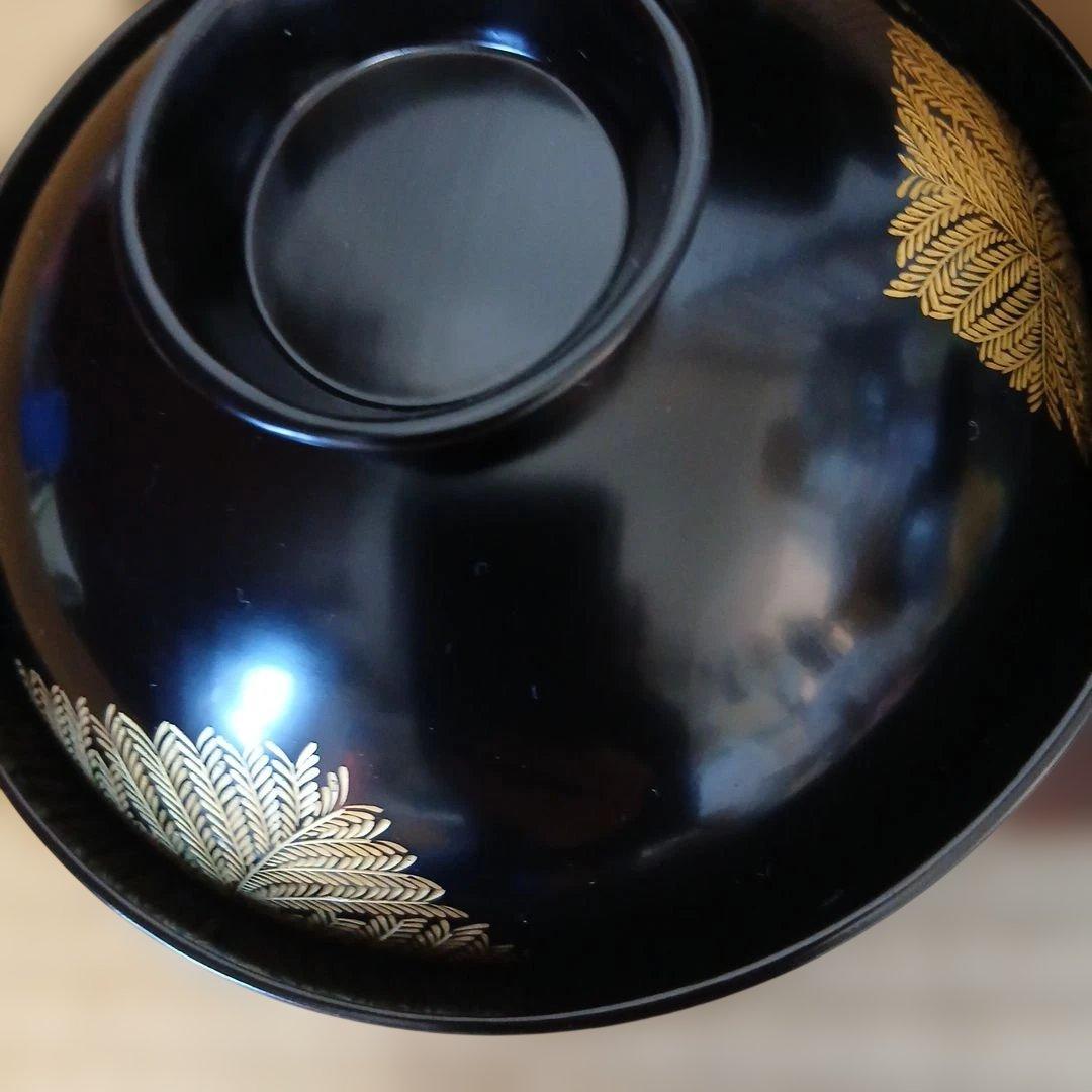 輪島塗　蓋付吸物椀 5客 金箔　蒔絵　沈金