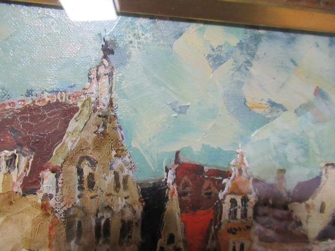 真作 美品 1960年代真筆油彩画！二科展/ニ紀展 児玉幸雄『ベルギーの村』F3