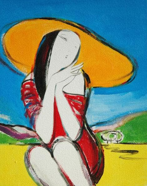 油絵 菅家令子 絵 絵画インテリア額付(白) F3-010511 女性 夢子さん