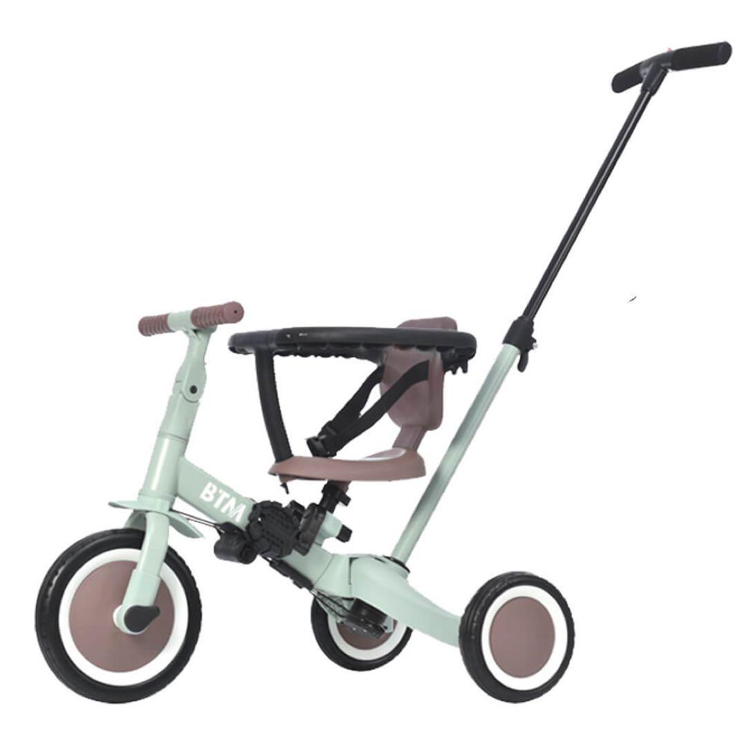 子供用3輪車 4in1 自転車 オリジナル 押し棒＆安全バー付 ミント×ブラウン
