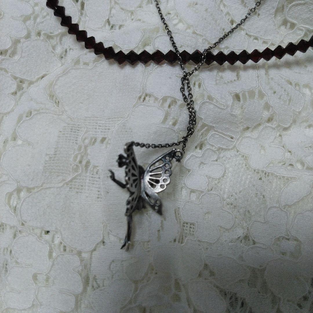 シルバー　925　妖精　フェアリー ペンダント ストーン付　ネックレス　ガーネッ
