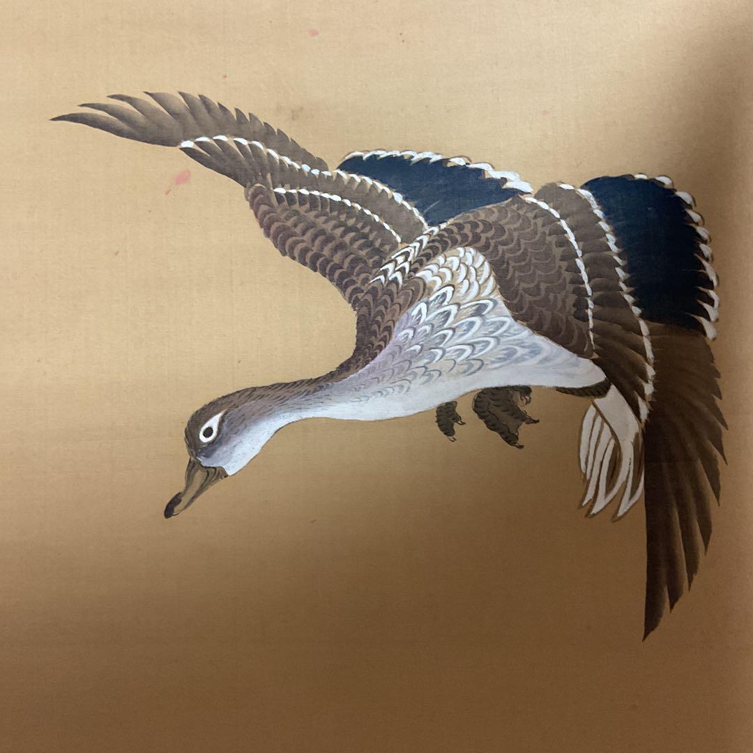 ￼￼￼￼松村景文筆 雁双幅図 絹本彩色画 右（飛雁）左（川柳雁）