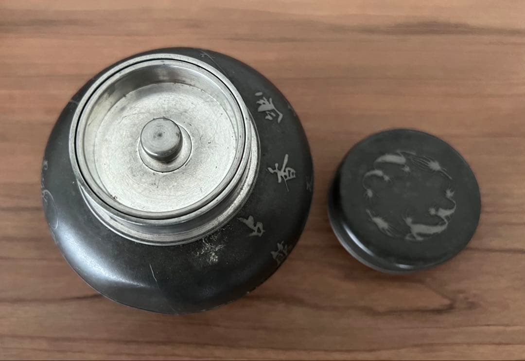 銅製 建水 茶こぼし・錫製茶入 美奈登製/錫茶托 5客セット 煎茶 茶道具