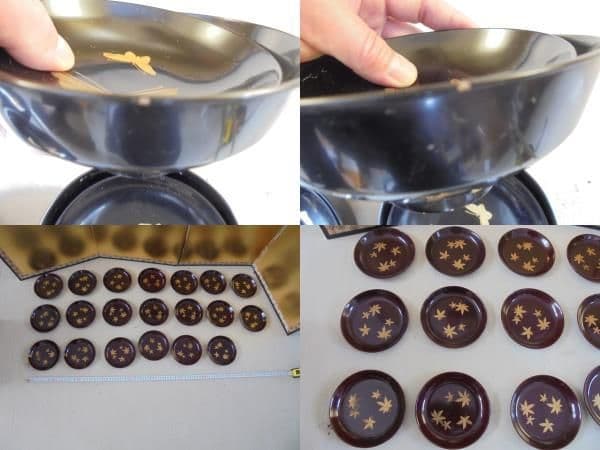 AKa6485　時代　蒔絵椀　１０客　木皿　２０枚　セット