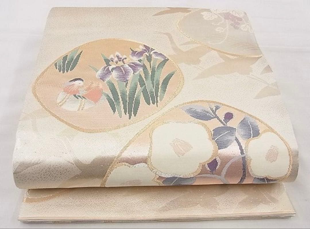 振袖フルセット6点サイズM〜Ｌ駒刺繍　流水鴛鴦花文　金彩　正絹