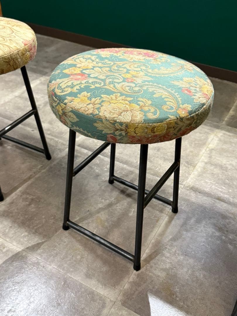 【レチェオ】花柄円形スツール　アンティーク風　オリジナル　6脚セット