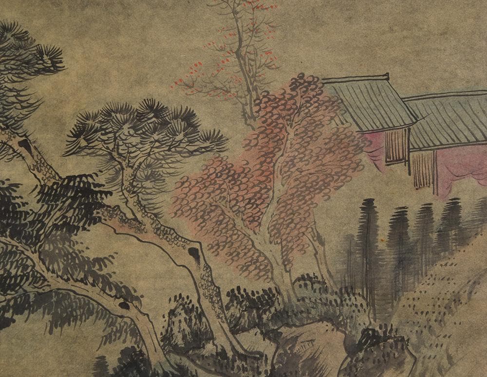 中国美術 伯石画 渓山清夏 壬戌年仲 夏月 山水墨画 1982年 古玩 書道