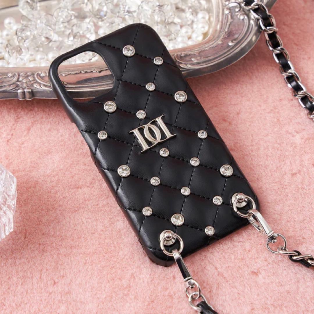 Darich キルティングビジューiPhoneケース BLK