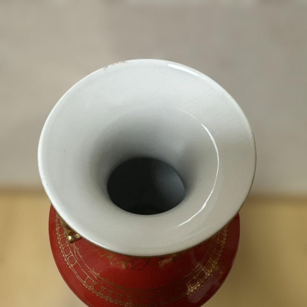 陶器 中国美術　台灣懷舊早期【天命百壽】珊瑚紅 31cm花瓶