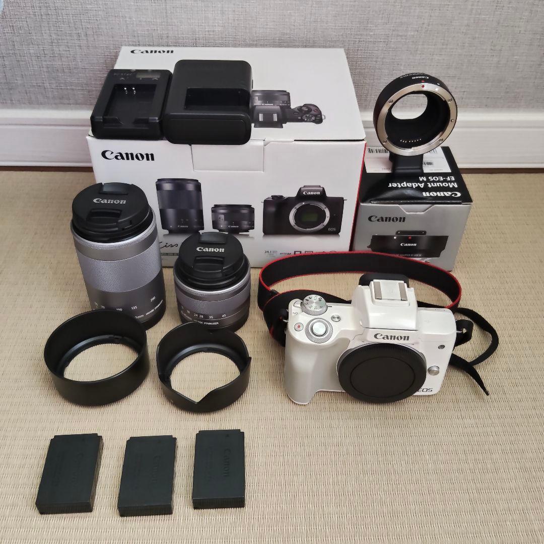 【値下げ中】Canon EOS kiss M ホワイト ダブルズームキット