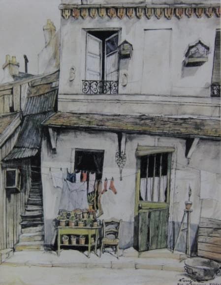 藤田嗣治、「Rua d'Arsonval」、希少画集の額装画、人気作品