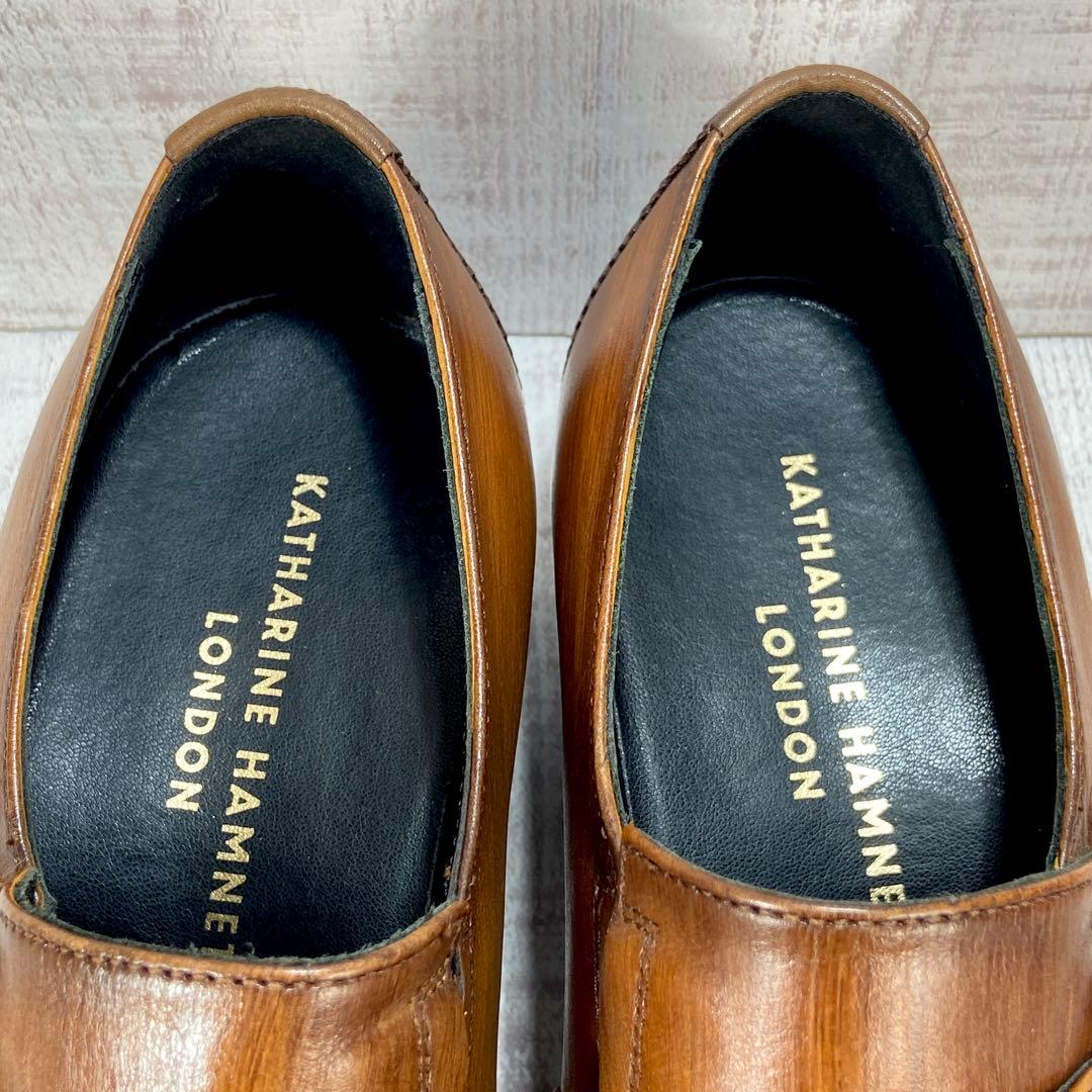 578【未使用近】KATHARINE HAMNETTダブルモンク茶 24.5cm