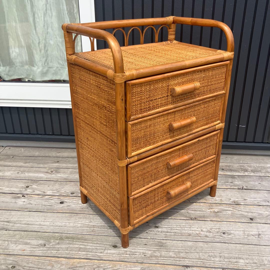 昭和レトロ ラタンチェスト 4段 サニタリーラック 引き出し箪笥 古家具