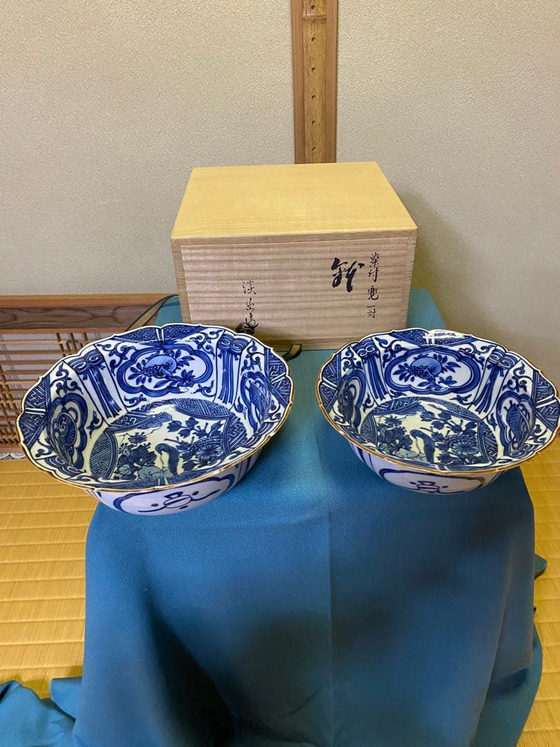 茶道具/染付兜鉢 一対 五山窯 林淡幽 造