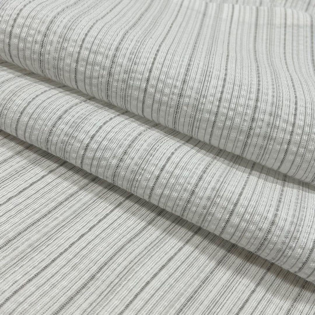 古典しじら織　浴衣　綿　粋な夏着物　縞柄　献上帯 半幅帯白　2点　0810①