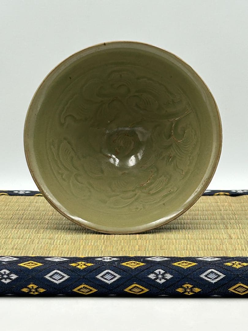 ★0051宋時代　耀州窯 青磁 刻花 斗笠碗 ★天目茶碗 茶道具 茶器 中国美術