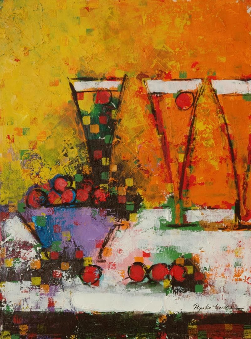 油絵 菅家令子絵 絵画インテリア額付(白) uF6-062804 ワインフルーツ