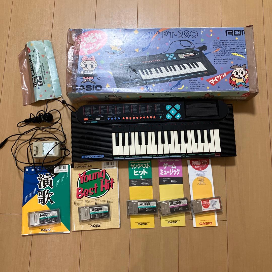 CASIO PT-380 ピッカピカトーン　キーボード・マイク・ROM5本セット