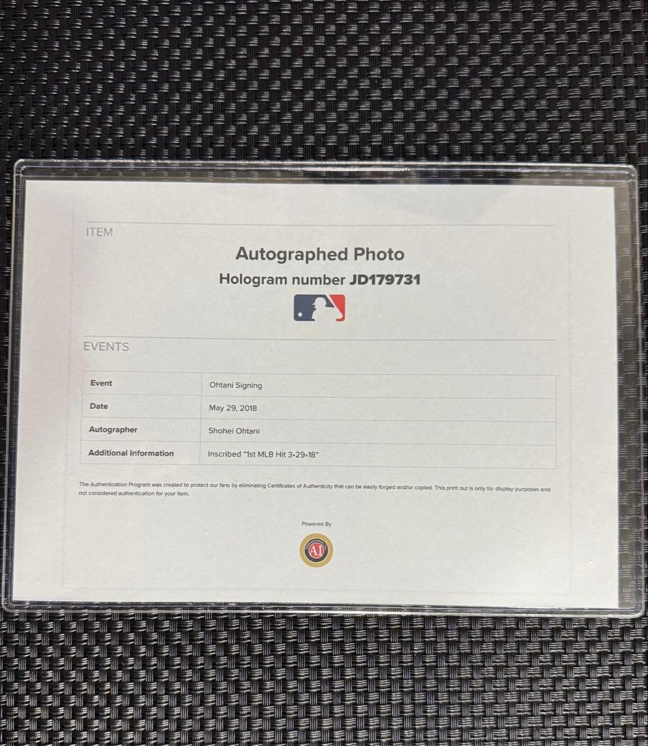 大谷翔平 MLB初安打記念 直筆サイン MLB公式ホログラム インスク 額装済