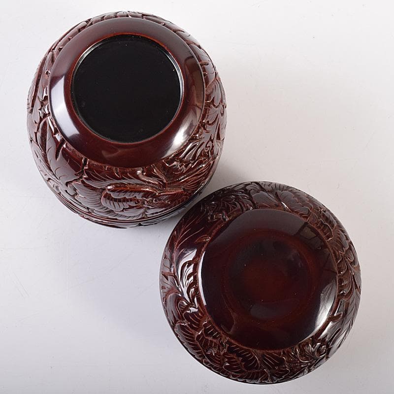 無形文化財　三野原晃一作　村上堆朱　牡丹文　棗　香合　共箱　2点　M　R8069