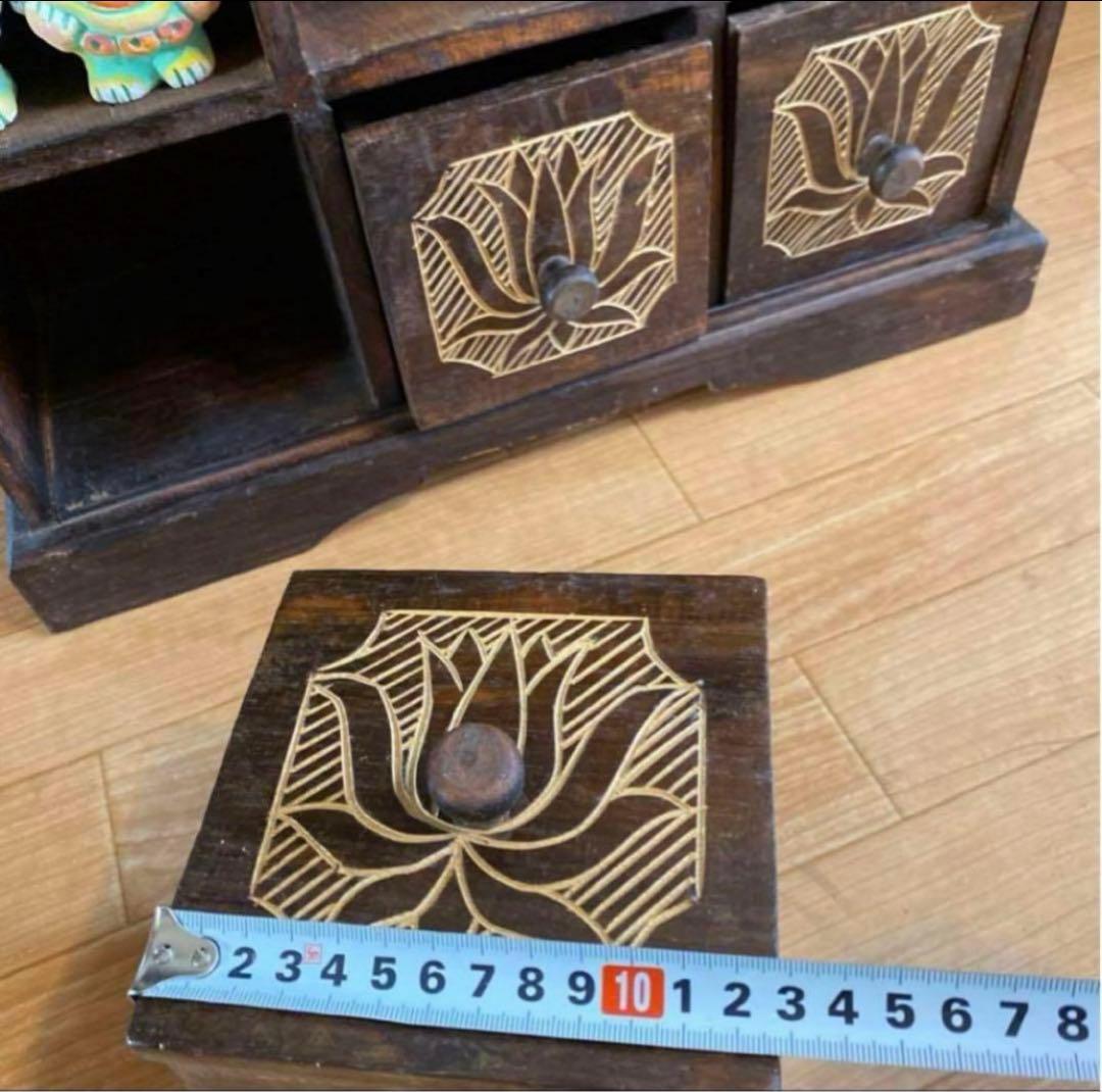 レトロアンティーク家具アジアン家具ディスプレイ棚木製家具ロータス蓮の花手彫り彫刻