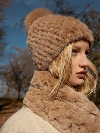 MaxMara ミンク フォックス ファー帽子 定価7万円