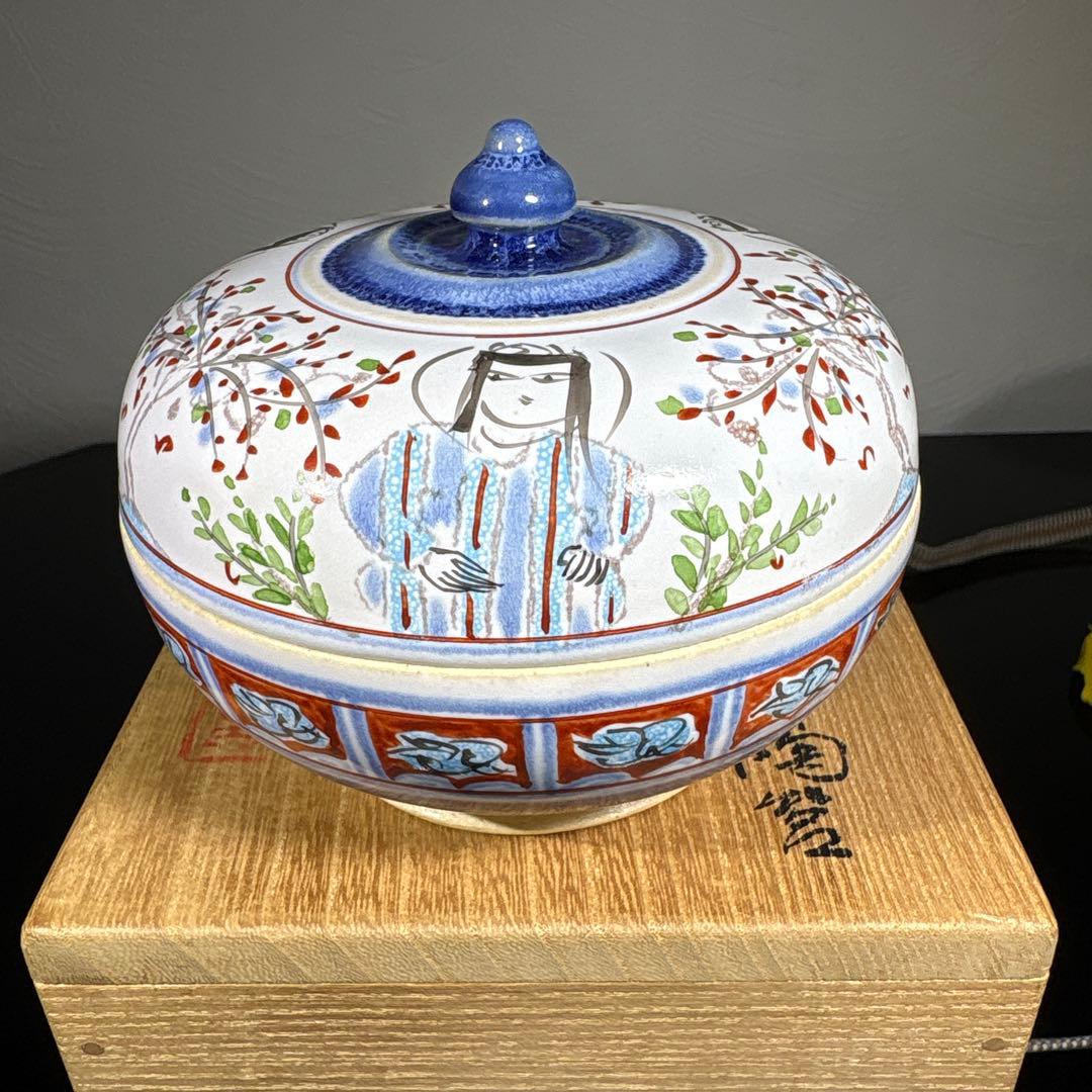 真作　人間国宝　加藤卓男　ペルシア色絵人物ノ陶器