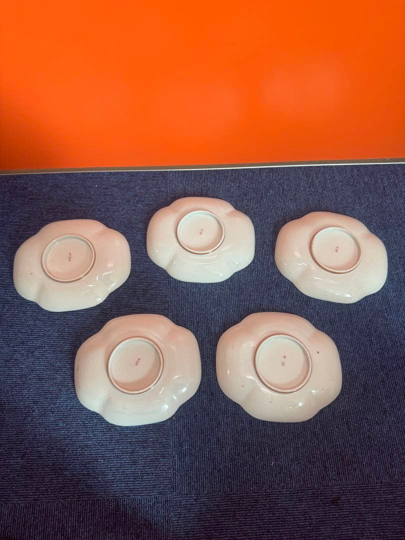 1819  明治時代　九谷焼　細密絵付人物山水図　菱形皿　5客　時代物